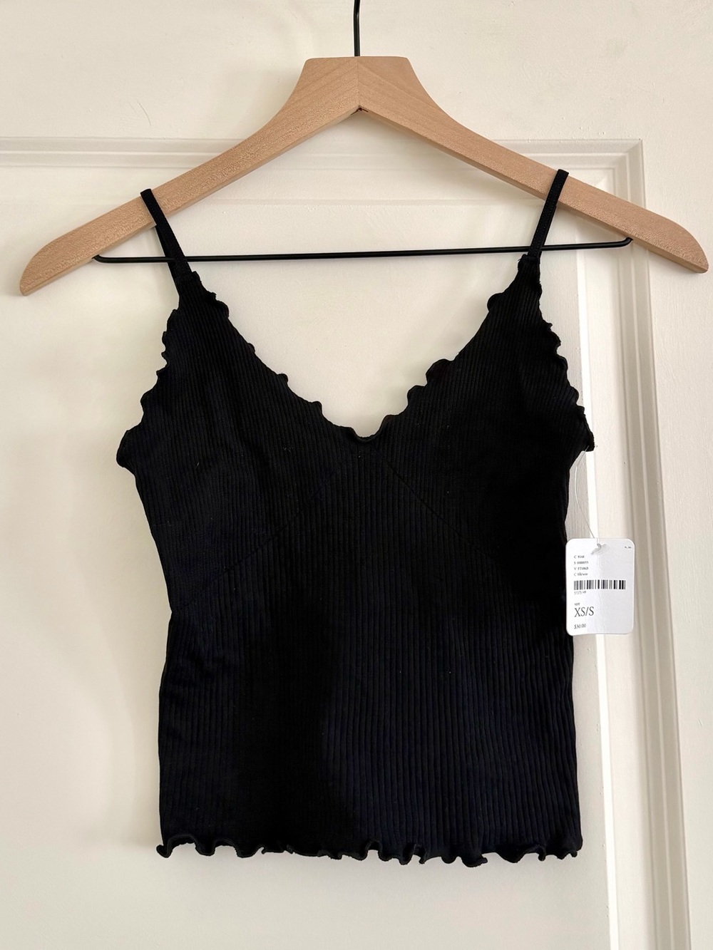 NWT Free People Intimately Cami Tank Top XS/S black Lettuce Hem Knit Ribbed
